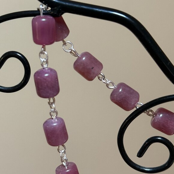 Genuine Magenta Chalcedony Short Necklace, Gemstone & Cat Person Paw Print Charm - Picture 11 of 14